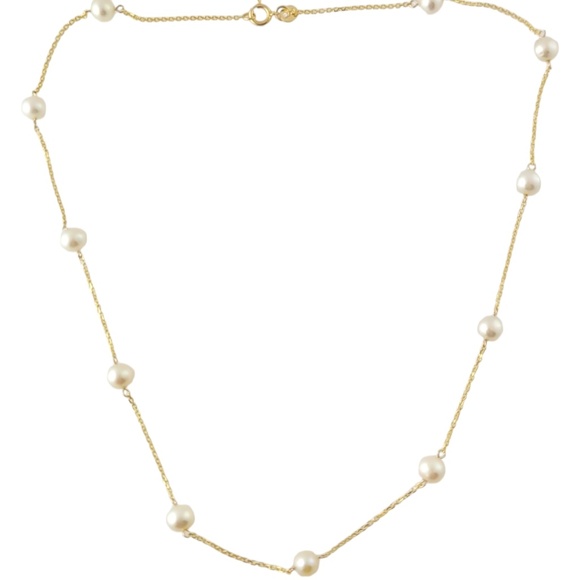 14K Yellow Gold Pearl Chain Necklace #16877